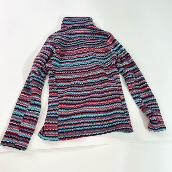 Spyder Pullover Sweater Womens 10 Blue Multi Zig Zag Stripe Quarter Zip Fleece - Picture 8 of 12